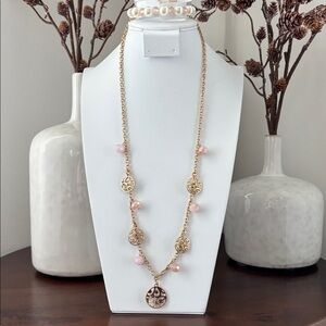 Laura Ford Filagree Goldtone cutout circles,acrylic beveled beads necklace